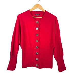 Anne Klein Ribbed knit cardigan red batwing classic preppy red sz‎ M